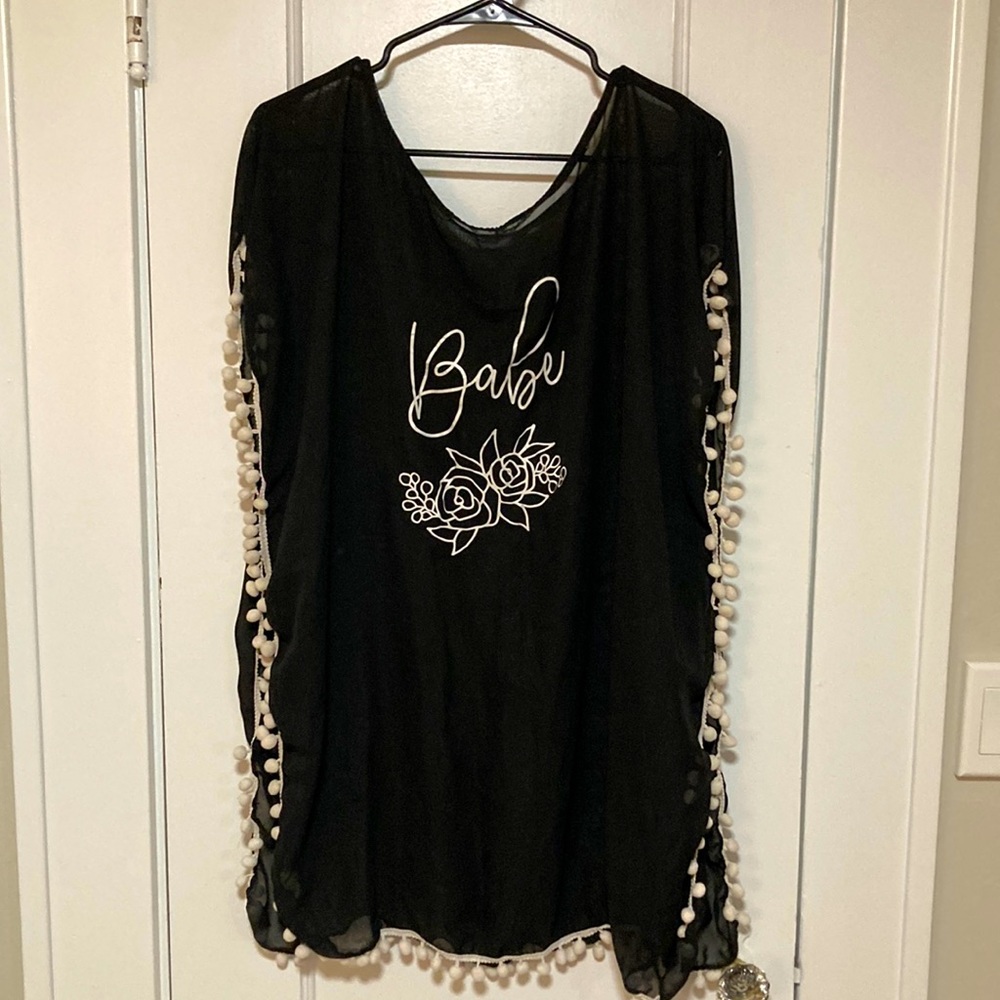 Black sheer “babe” swim cover